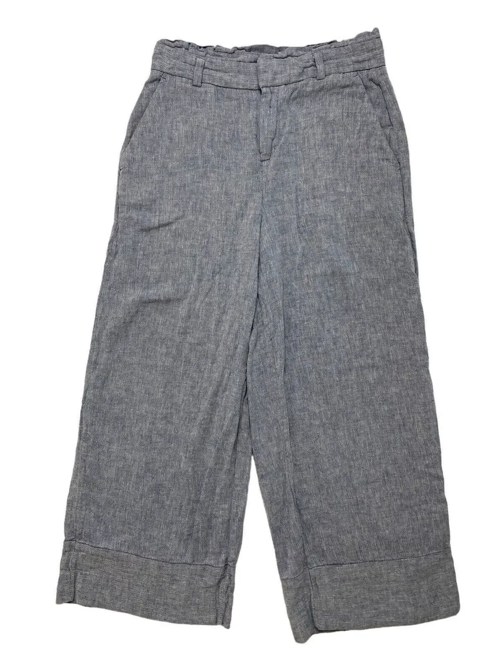 BANANA REPUBLIC Blake Crop Wide Leg Linen Blend Pant Blue Chevron Size 2 Womens